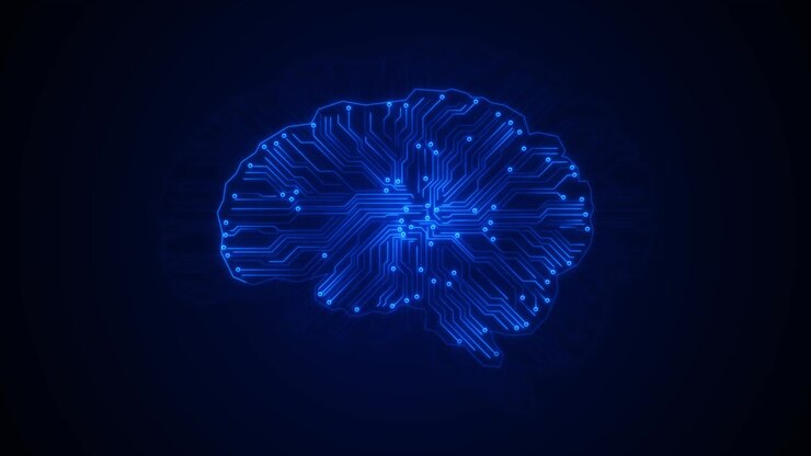 Human interact with ai artificial intelligence brain processor polygon digital brain logo with grid