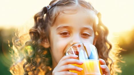 a young girl drinking orange juice