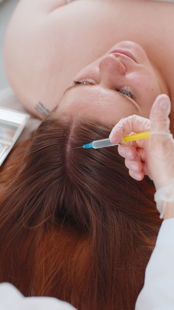 tricólogo que hace el procedimiento de regeneración del cabello de la mujer, dermapen microneedling, inyecciones de vitaminas