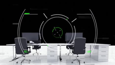 Scope-scanning-and-static-effect-over-office-desk-against-black-background