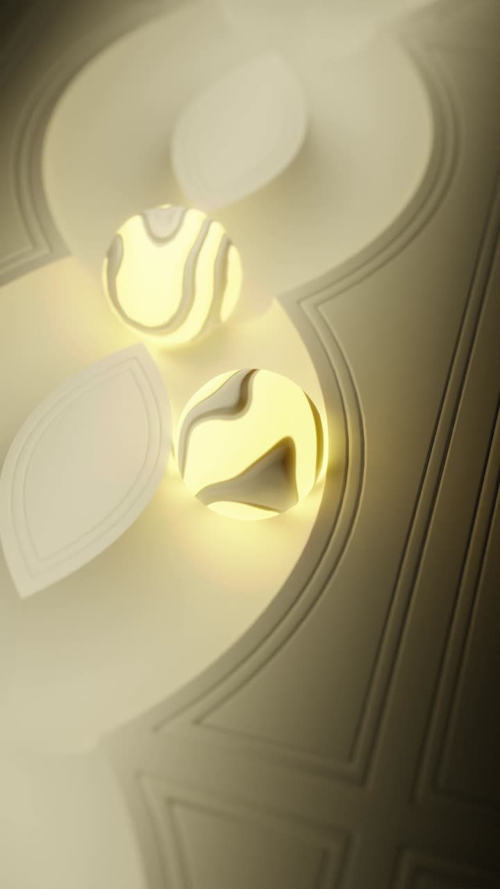 빛을 방출하는 구와 함께 기하학적 패턴의 추상적인 3d 렌더링