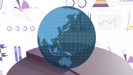 animation of financial data processing and statistics over globe