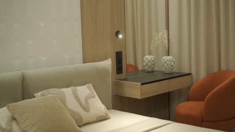 modern bedroom interior with warm lighting and cozy decor