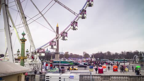 francia día luz rueda de parís en la plaza de la concordia panorama 4k lapso de tiempo
