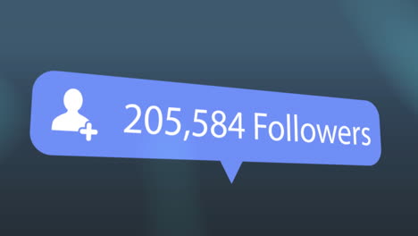 animación del icono del perfil con aumento de seguidores en la burbuja de habla en fondo de gradiente azul