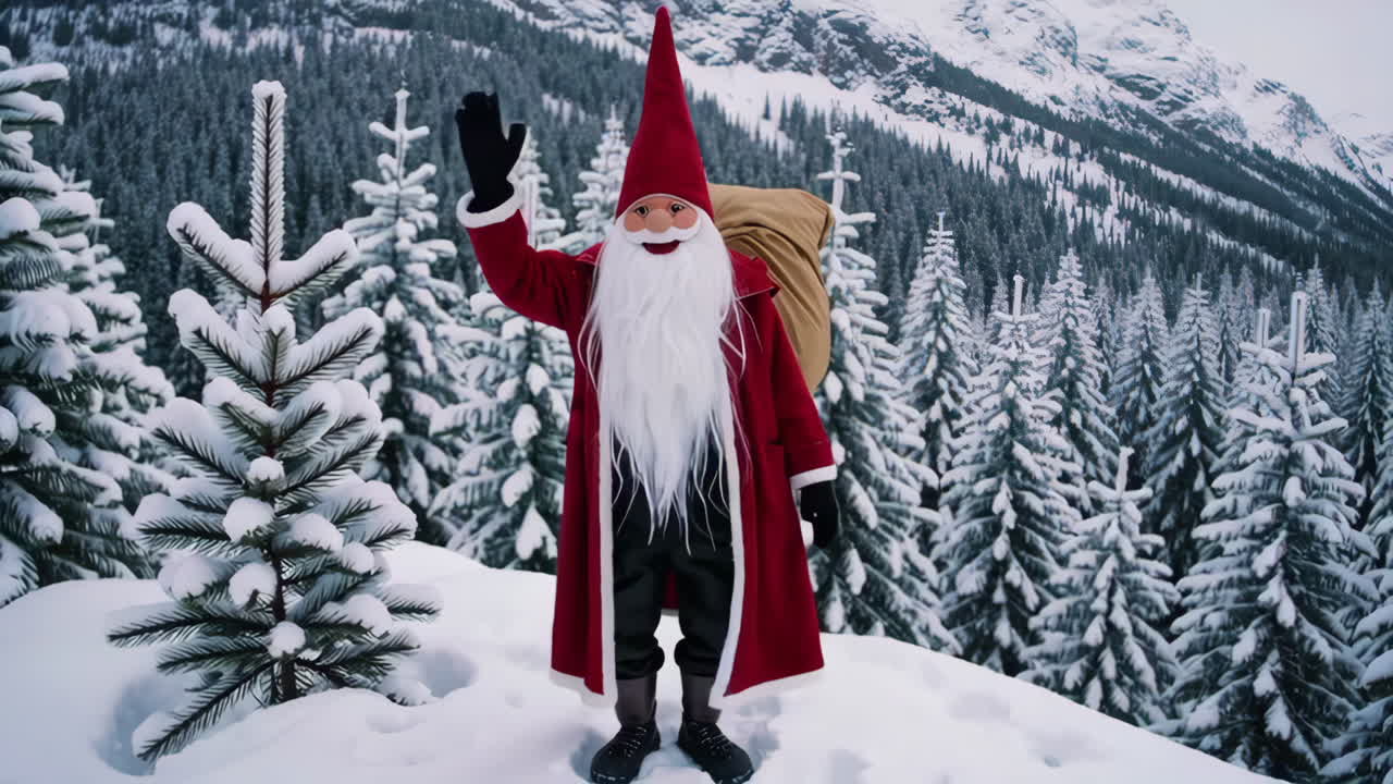 Santa Claus in a Snowy Mountain Landscape