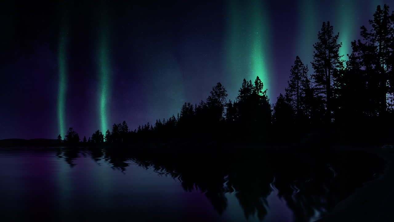 Aurora boreale sul lago, luci del nord polari