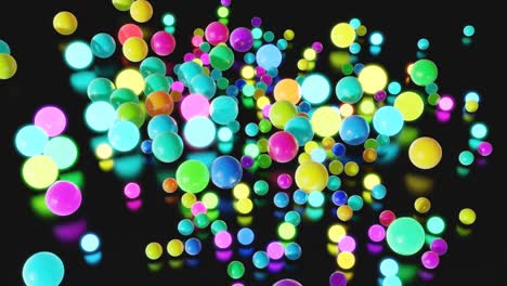 bulbs start to glow forming pattern like abstract chrismas garland. multicolor waves runs across balls like in christmas garland, 3d abstract looped background with lot of spheres lay on plane.