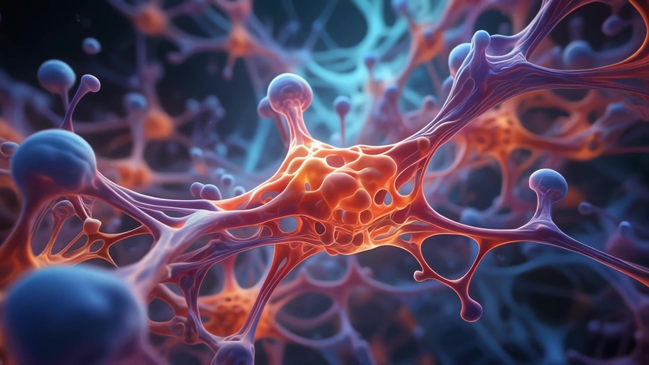 Vista microscopica delle connessioni neurali e delle cellule biologiche
