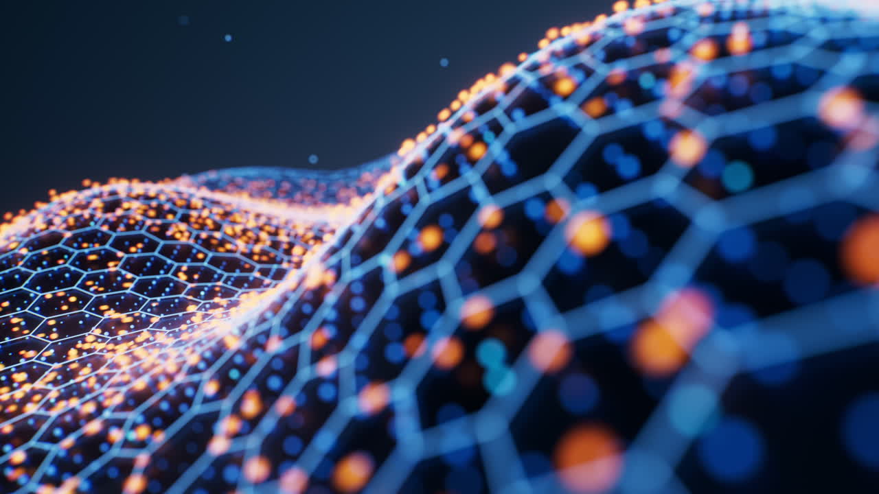 Hexagonal wave grid background, 3d rendering.