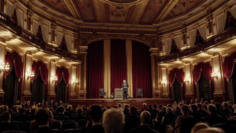 speech in a grand historical auditorium