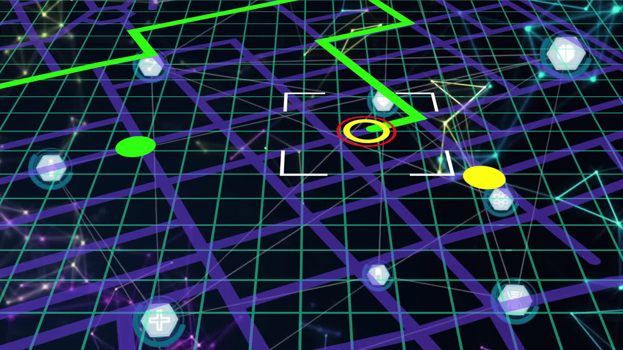 Glowing lines and symbols creating animation of futuristic digital map interface