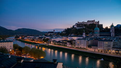 el horizonte de salzburgo y el atardecer del castillo