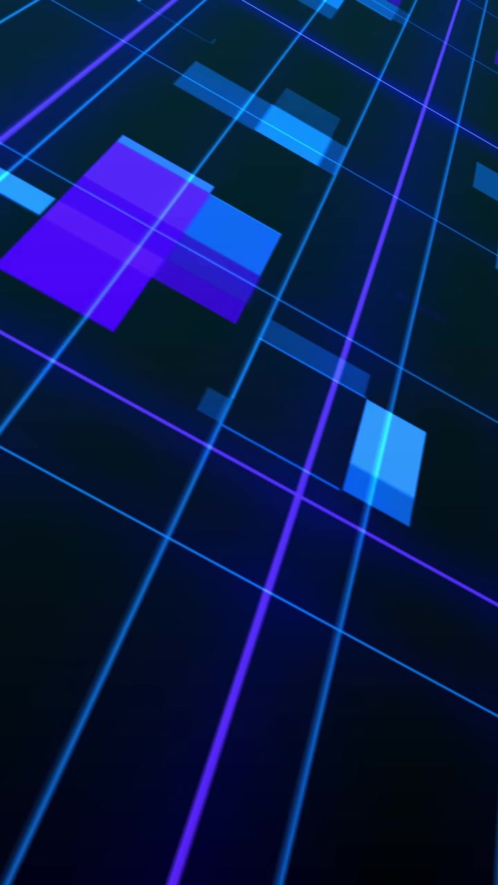 Abstract Digital Grid Background with Moving Blue and Purple Rectangles