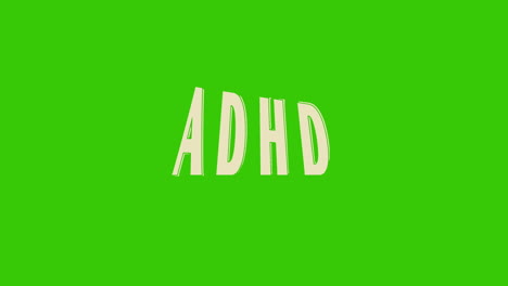 adhd animación de texto dinámico en pantalla verde, trastorno de hiperactividad movimiento - trastorno de déficit de atención hiperactividade