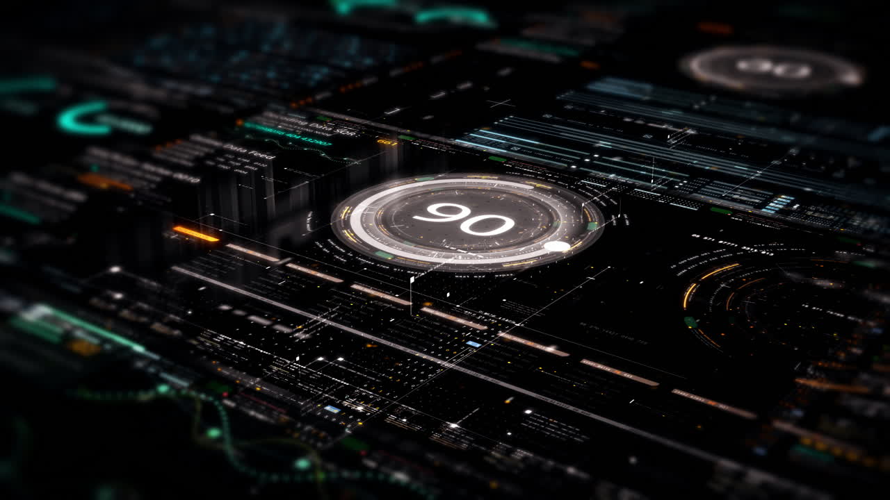 Futuristic abstract de-focus flowing data matrix, meta, metaverse, telemetry and encrypt numbers display with particles simulation in cyber space environment for head up display background