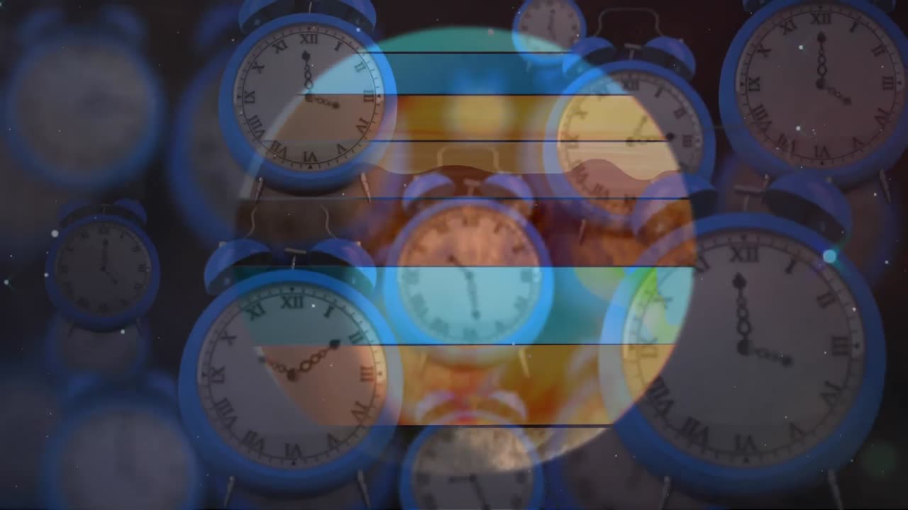 다채로운 행성 지구, 태양계 및 시계의 공간의 애니메이션