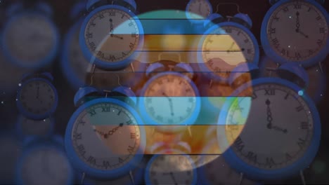 animación del planeta tierra multicolor, el sistema solar y el espacio sobre los relojes que tiquetean