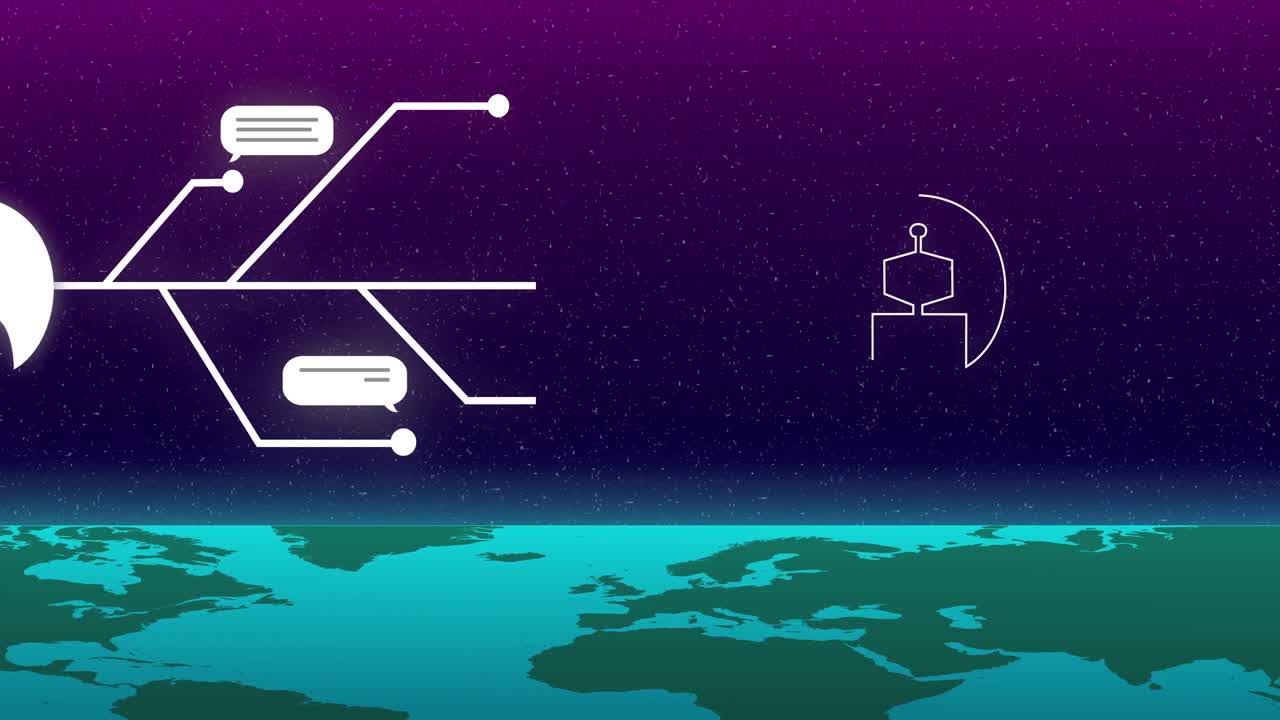 전 세계에 걸쳐 음성 거품과 함께 디지털 ai 채팅의 애니메이션