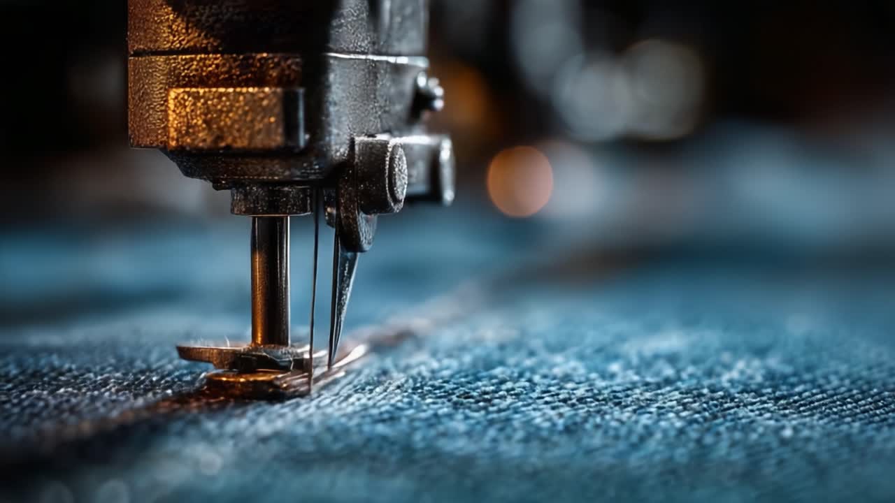 Close-Up of a Sewing Machine in Action: Capturing the Intricate Process of Stitching Fabric Together with A Focus on Detail and Craftsmanship