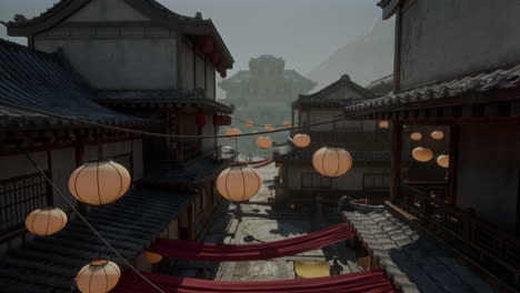 ancient japanese cityscape with lanterns