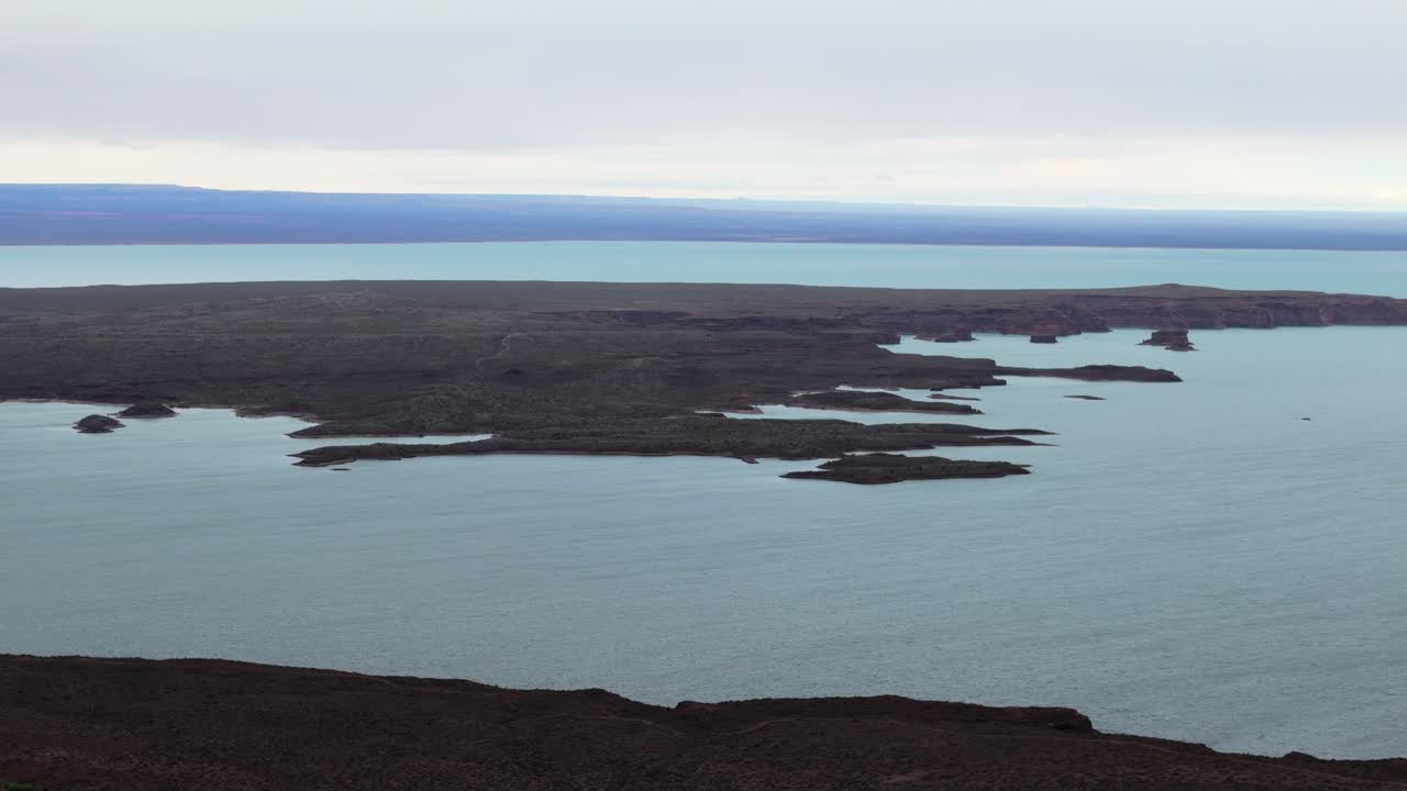 Panoramic View of a Turquoise Lake and Desert Landscape in Patagonia, Argentina