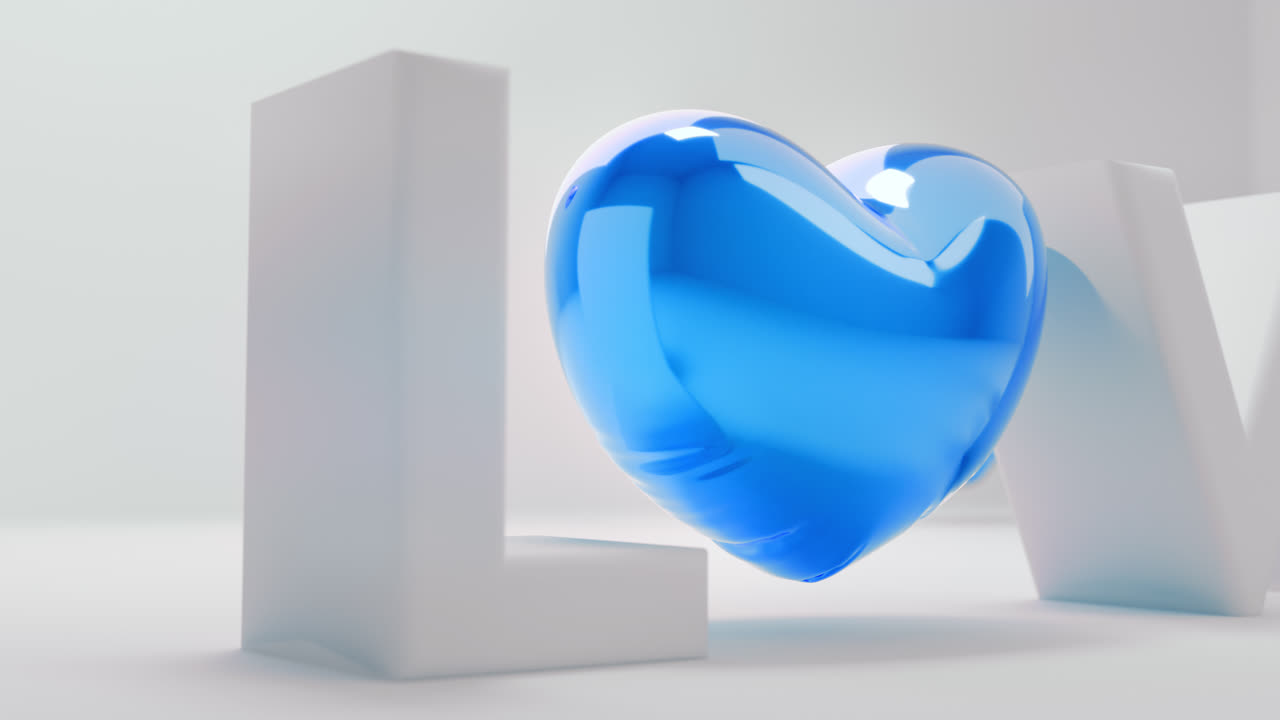 White love letters sign with the blue heart instead of "O" letter