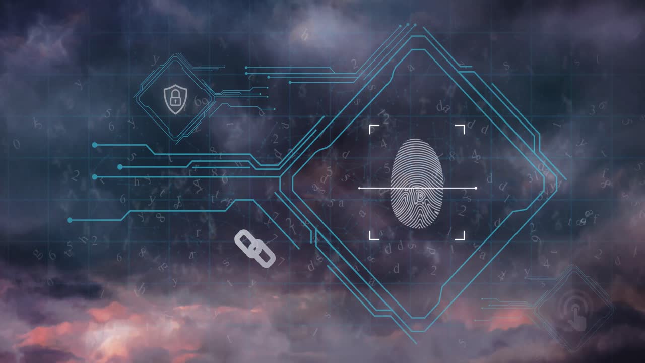 animación del procesamiento de datos a través de placas de circuitos informáticos y nubes.