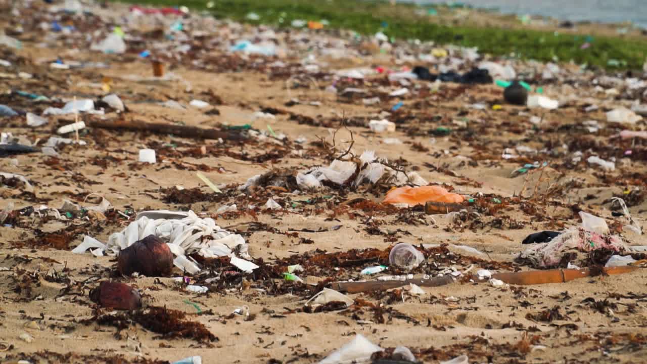 Plastic Trash Littering On Seashore In Son Hai, Vietnam