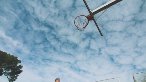 black guy throwing basketball ball into ring