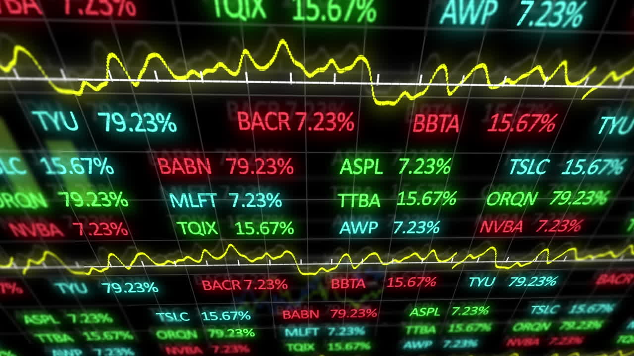 Animazione dell'elaborazione di dati finanziari su sfondo nero