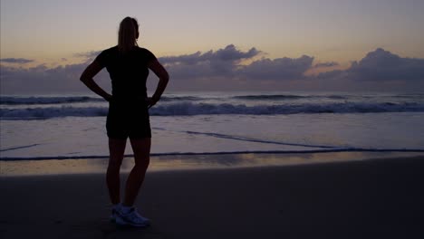 healthy caucasian female cardiovascular workout running at dawn