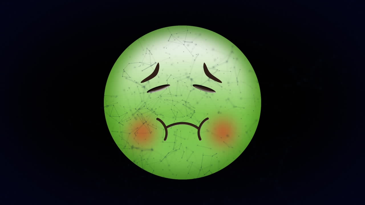 검은색 배경의 이모지 아이콘을 통해 연결 네트워크의 애니메이션