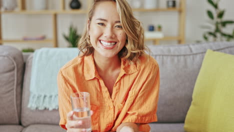 Happy-woman,-face-and-drinking-glass-of-water