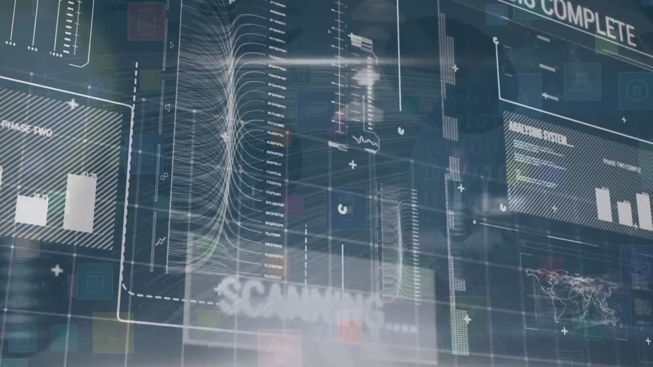 animación del procesamiento de datos sobre fondo azul