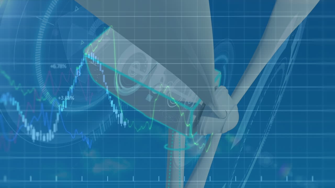 풍력 터빈을 통해 금융 데이터 처리의 애니메이션