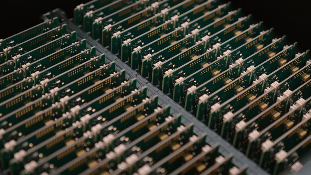 Slow motion of electronic components in close focus, detailed technology shot