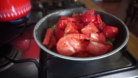 cooking tomato sauce in a kitchen