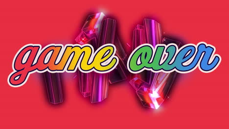 animación del juego sobre el texto del arco iris en bloques rosados de bucle sin costura