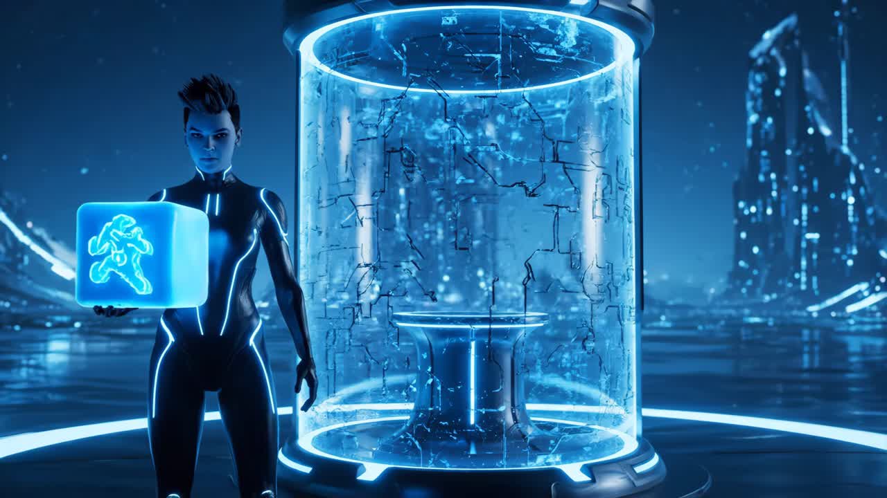 Futuristic Woman with a Cube in a Scifi Setting