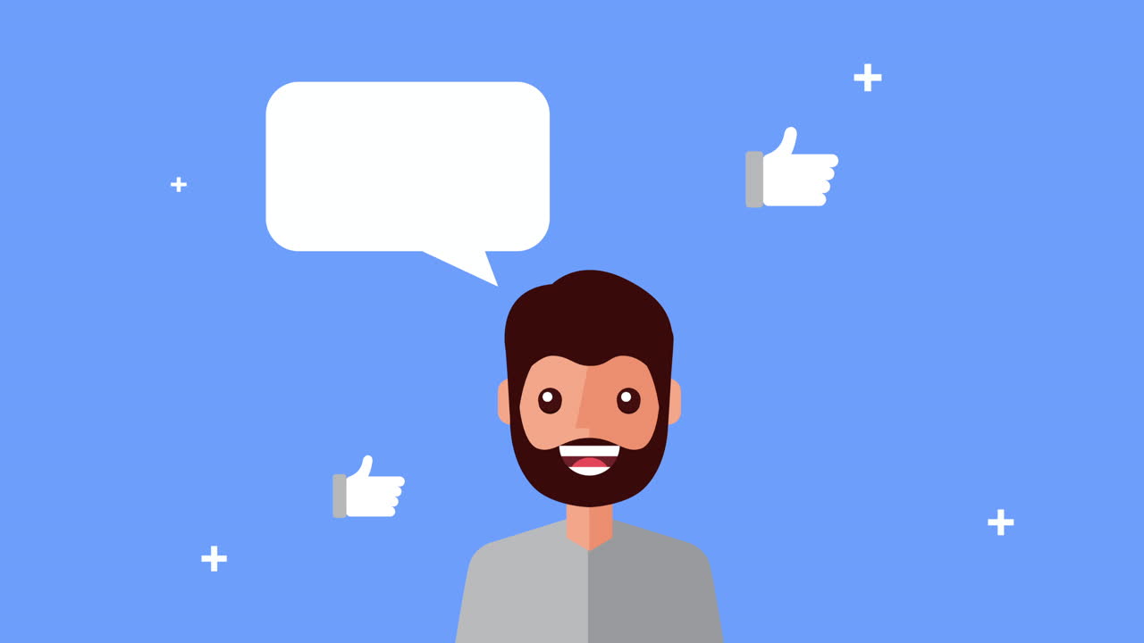 tecnologia dei social media con l'uomo personaggio e la bolla del linguaggio