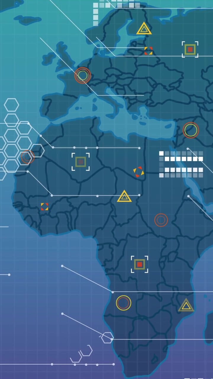 Animation of data processing over world map against purple gradient background