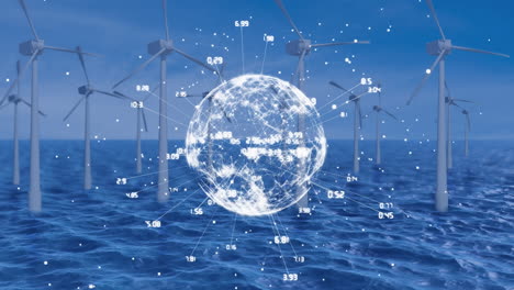 wind turbines and white globe and network links