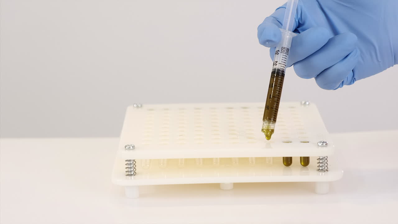 대마초 주입 오일은 소형 충전 기계의 캡슐에 떨어집니다.