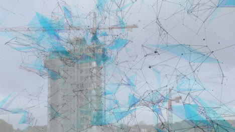 animación de la red de conexiones sobre el sitio de construcción en segundo plano