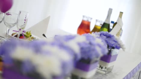 purple and white floral table setting