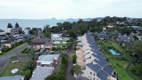 aerial shot of a residential aerial at soldiers point in salamander bay nsw australia