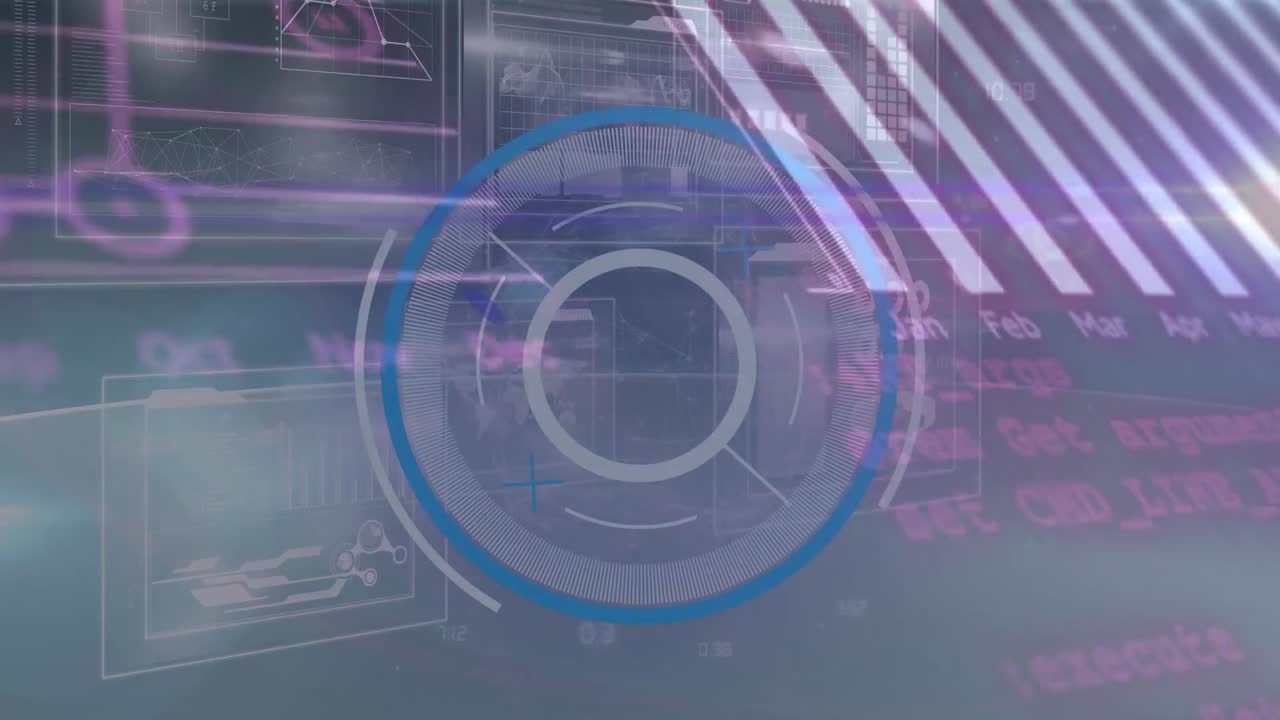 Animation of scope scanning over data processing on black background
