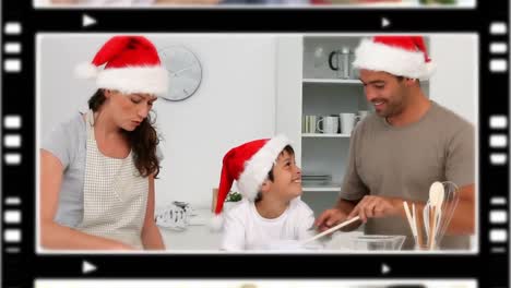 Montage-Von-Familien,-Die-Zu-Weihnachten-Einige-Gemeinsame-Momente-Feiern