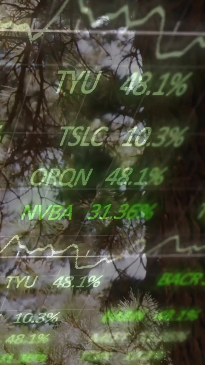 Vertical video: Live feed starting tickers shifting over treetop settling near 38% showing markets